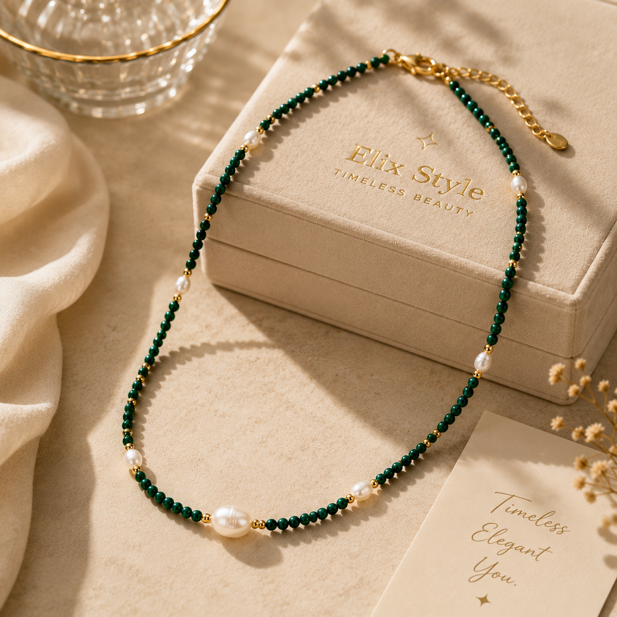 Verde Pearl Luxe Necklace presented in premium luxury gift box packaging