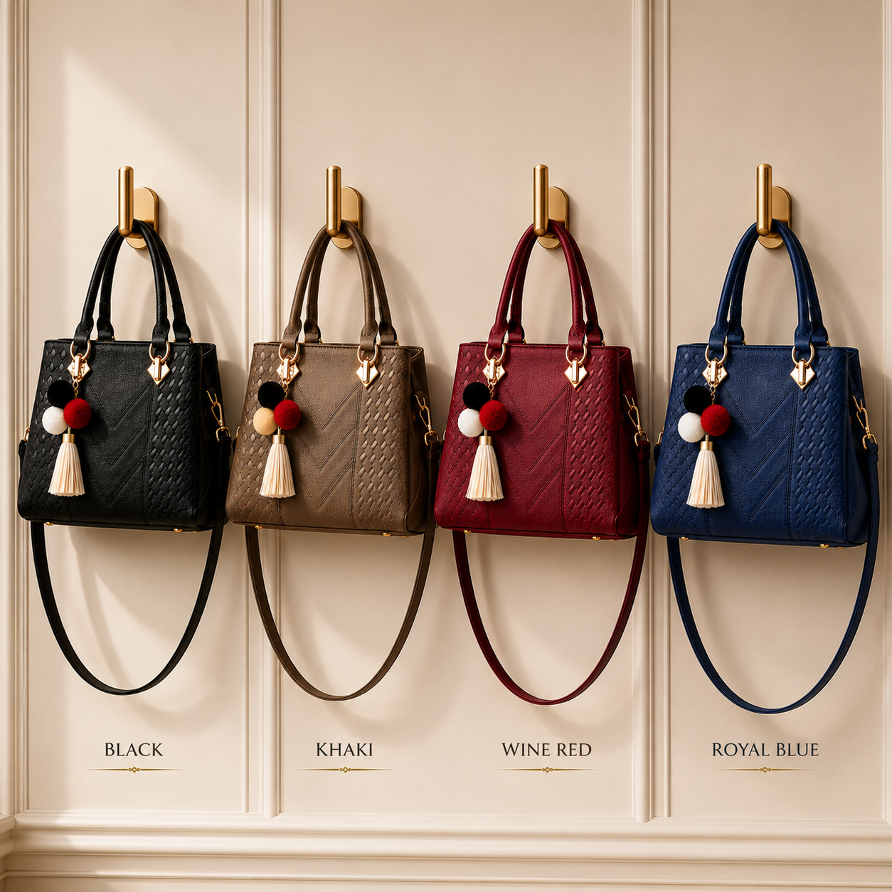 Arabella Signature Tote handbag available in black khaki royal blue and wine red colors