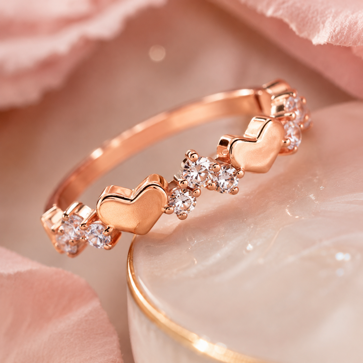 Close up of Rosalie Heart Zircon Ring with premium zircon stones and heart details