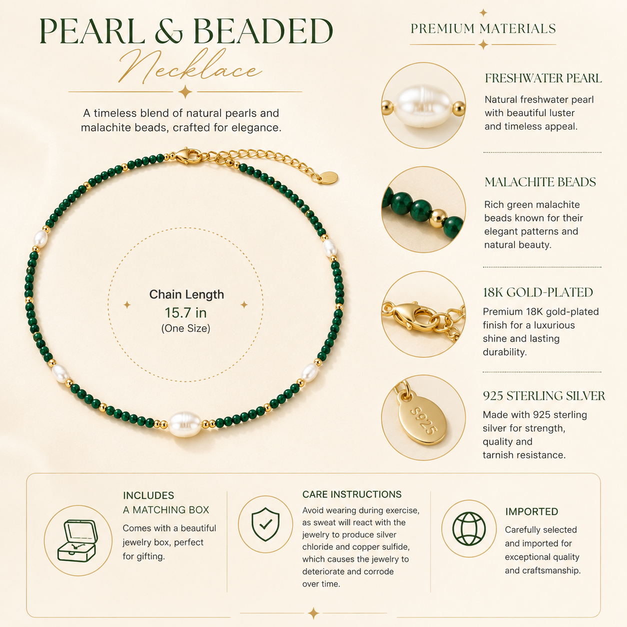 Verde Pearl Luxe Necklace product details and freshwater pearl jewelry specifications