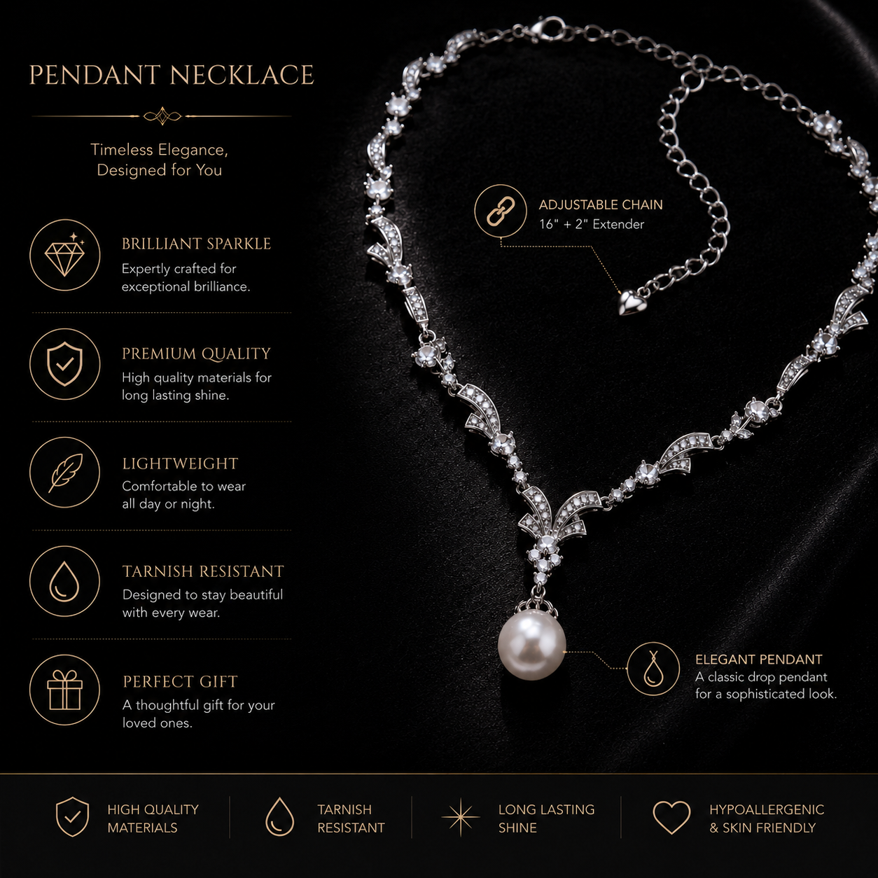 Aurelia Pearl Pendant Necklace product details and premium pearl jewelry specifications