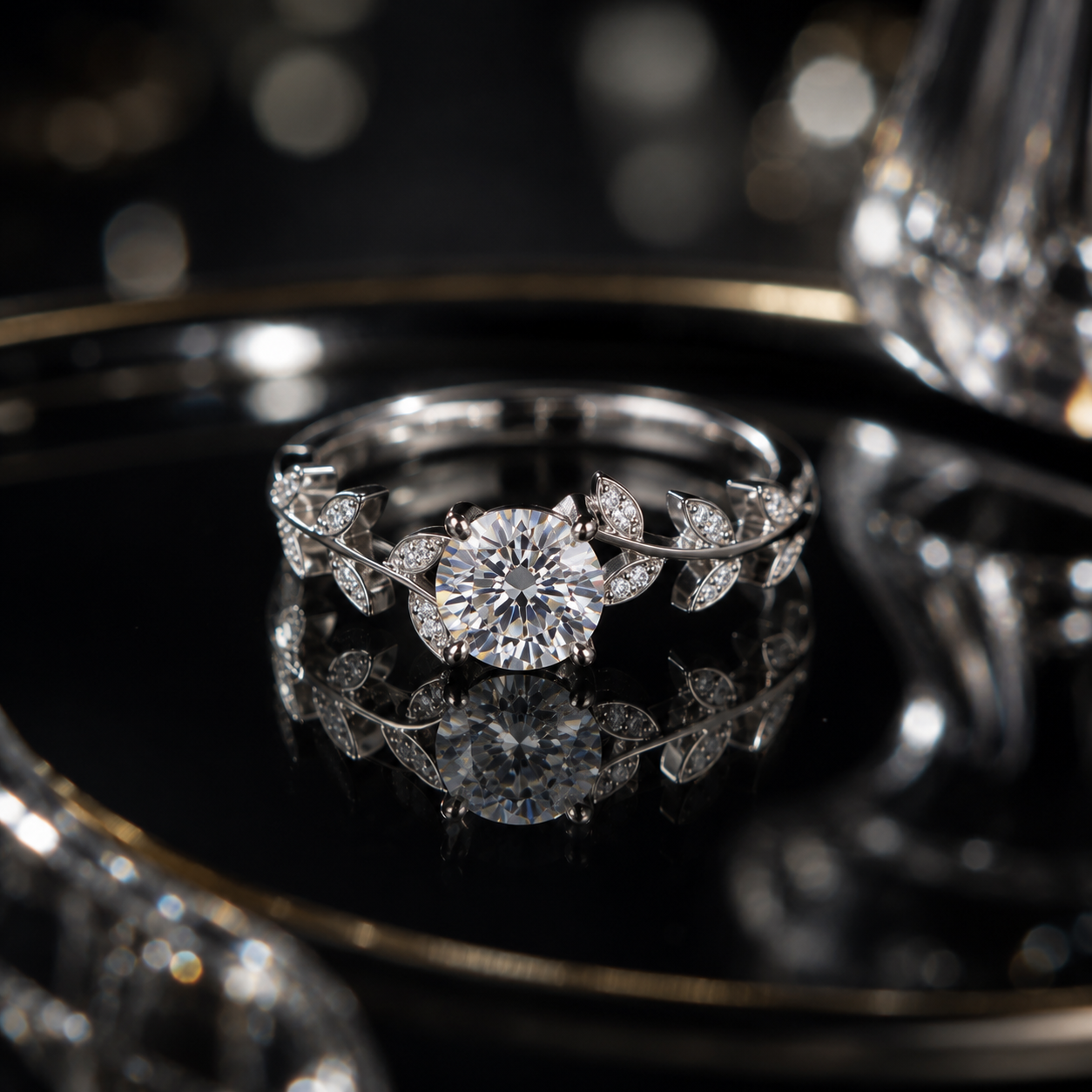 Elysian Laurel Moissanite Ring in 925 sterling silver with 1 carat moissanite stone