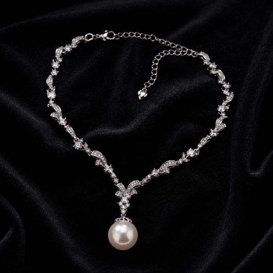 Aurelia Pearl Pendant Necklace with luminous pearl pendant and sparkling zircon details
