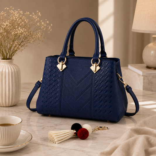 Arabella Signature Tote handbag in royal blue with structured design and gold tone hardware