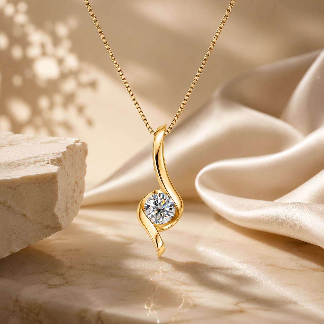 Celeste Moissanite Pendant Necklace with 1 carat moissanite stone and elegant gold pendant design