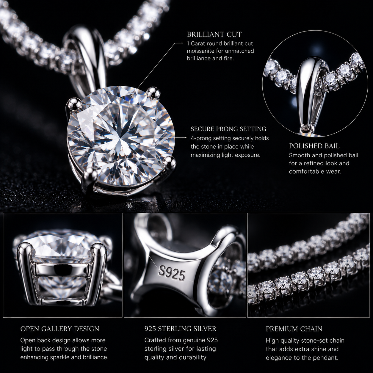 Celeste Solitaire Moissanite Necklace product details and premium solitaire pendant design