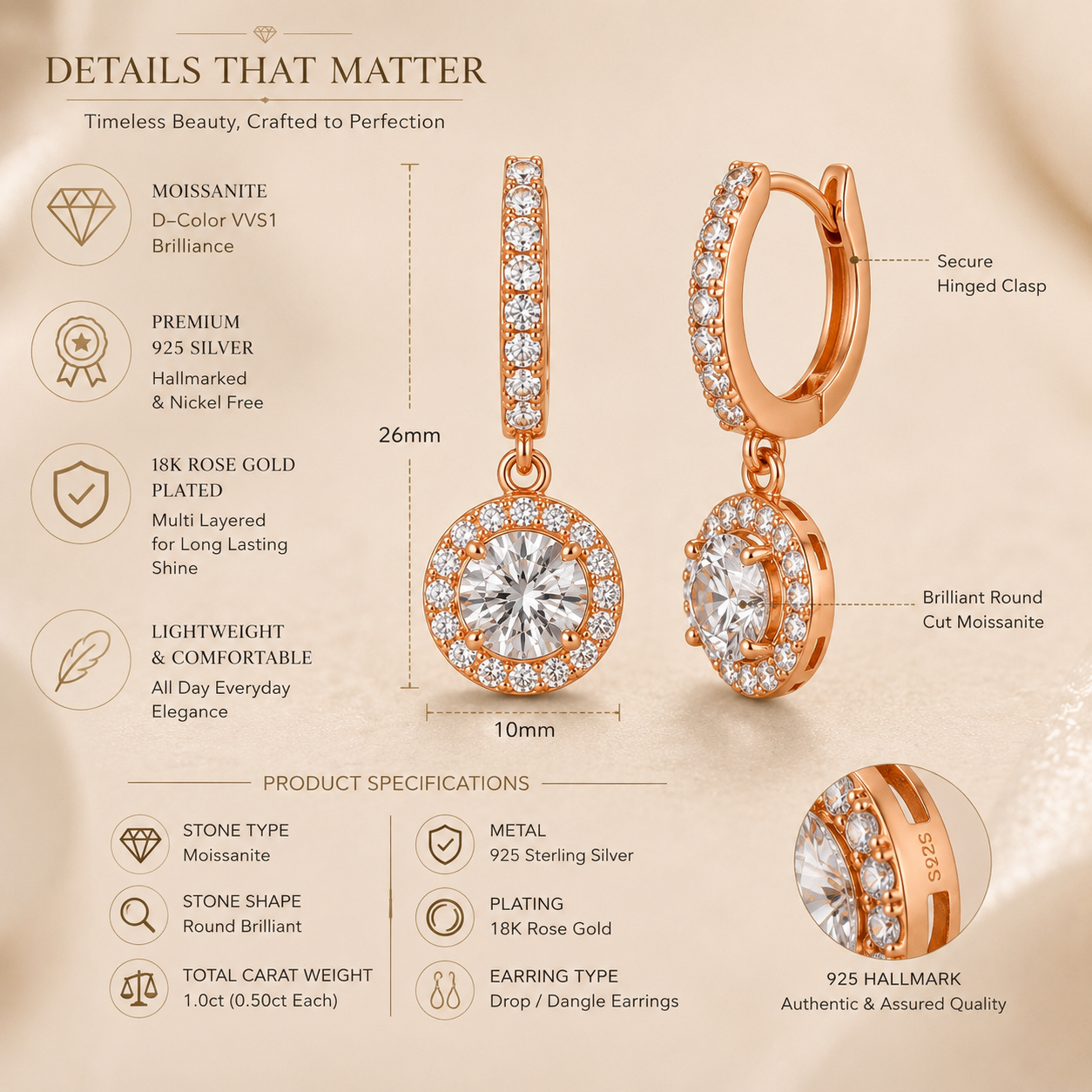 Étoile Halo Moissanite Drop Earrings product features and premium materials