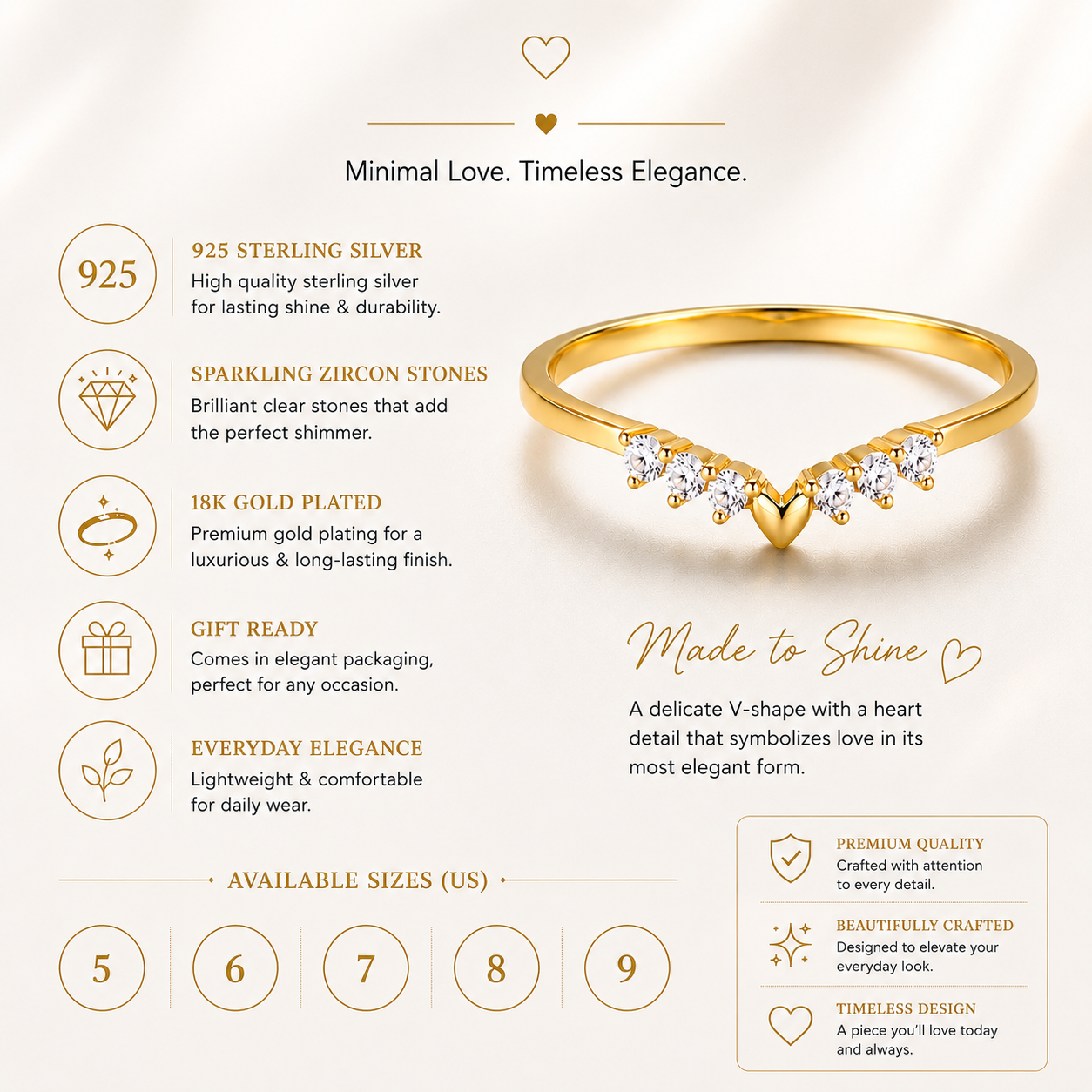 Valentina V-Heart Sterling Ring features and product specifications