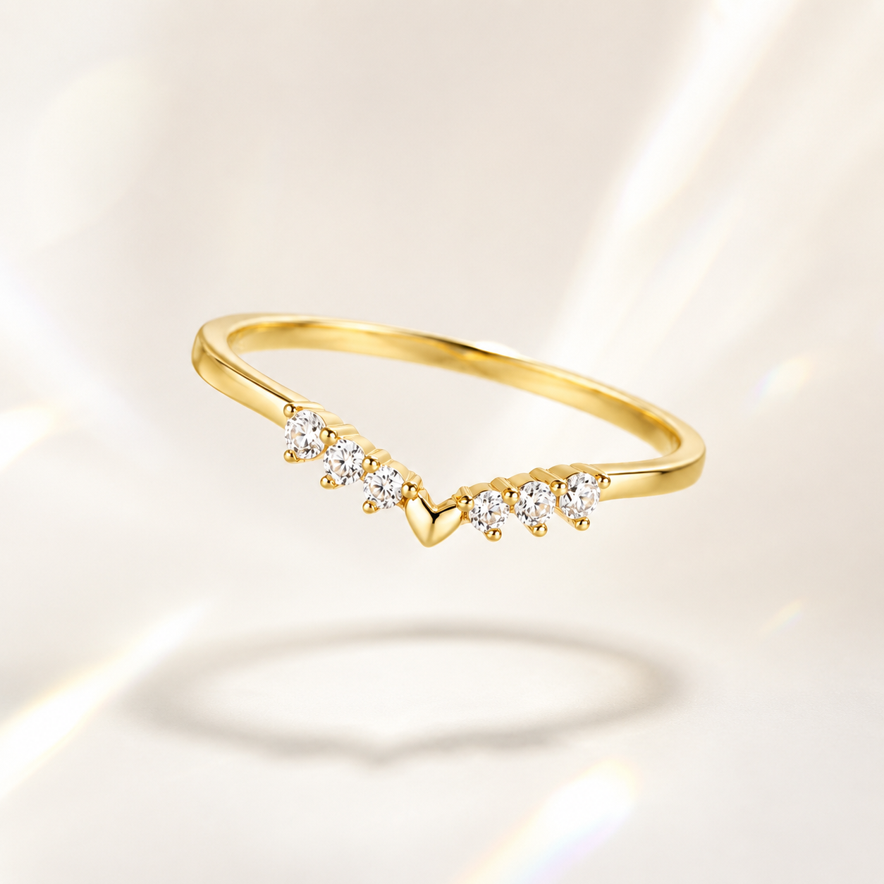 Valentina V-Heart Sterling Ring in 18K gold finish with sparkling zircon stones
