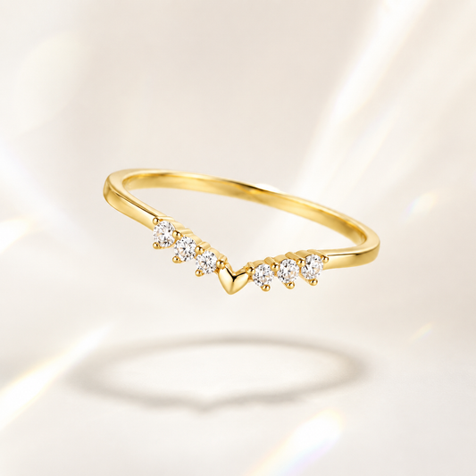 Valentina V-Heart Sterling Ring in 18K gold finish with sparkling zircon stones