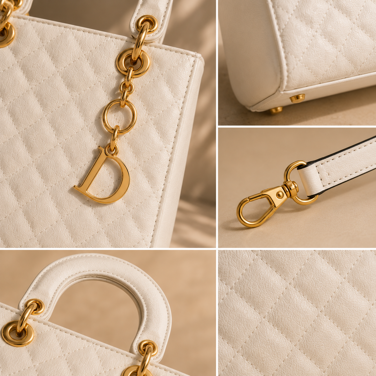 Vienna Luxe Quilted Handbag gold tone charm handle and premium quilted craftsmanship details