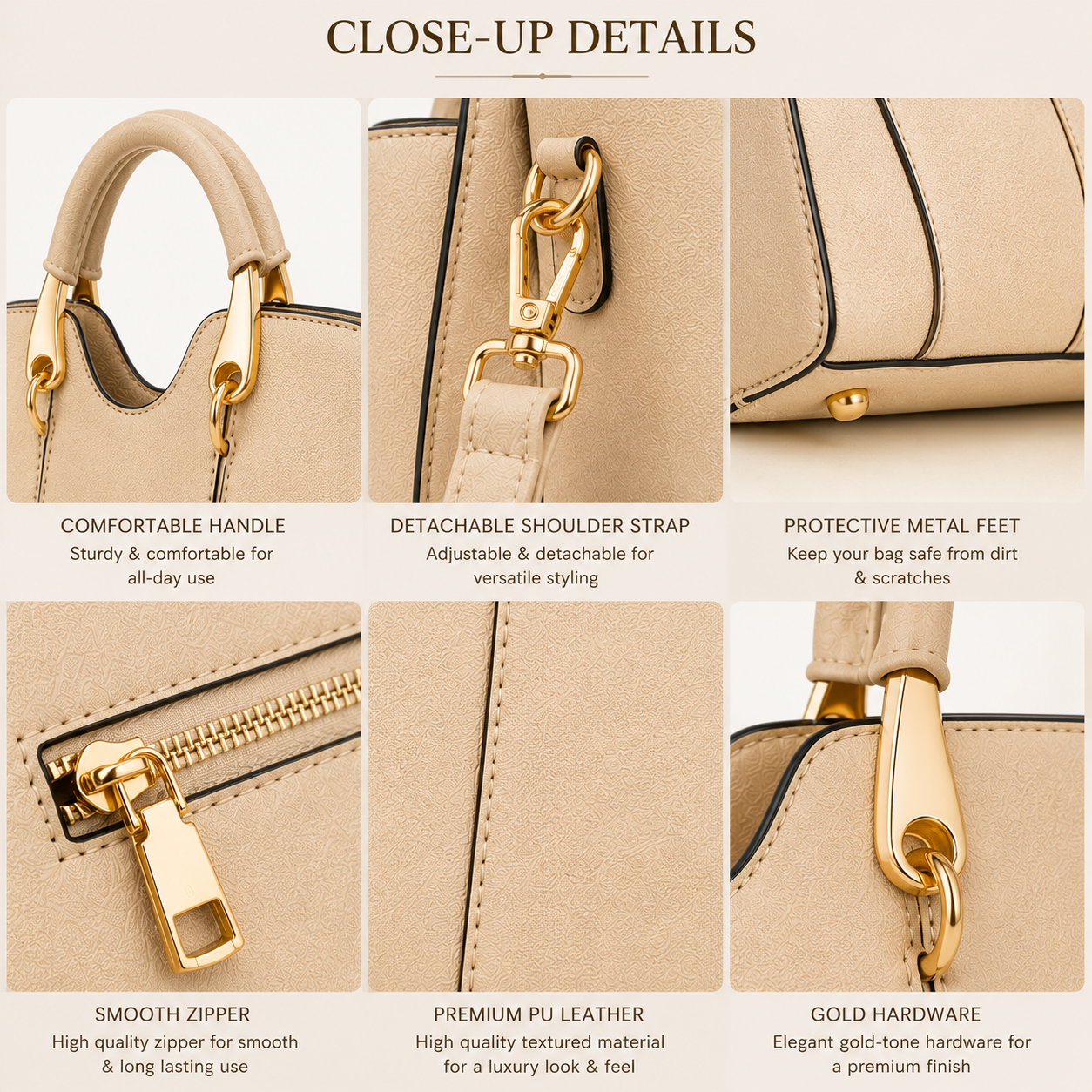 Crimson Luxe Top Handle Handbag premium gold tone hardware and zipper detail close up