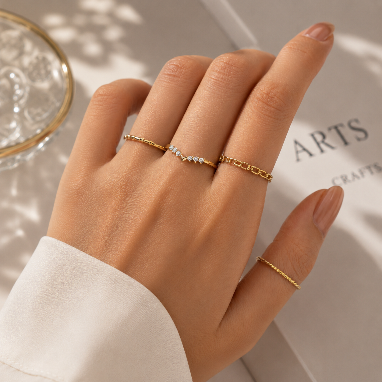 Close up of Valentina V-Heart Sterling Ring styled for everyday elegance