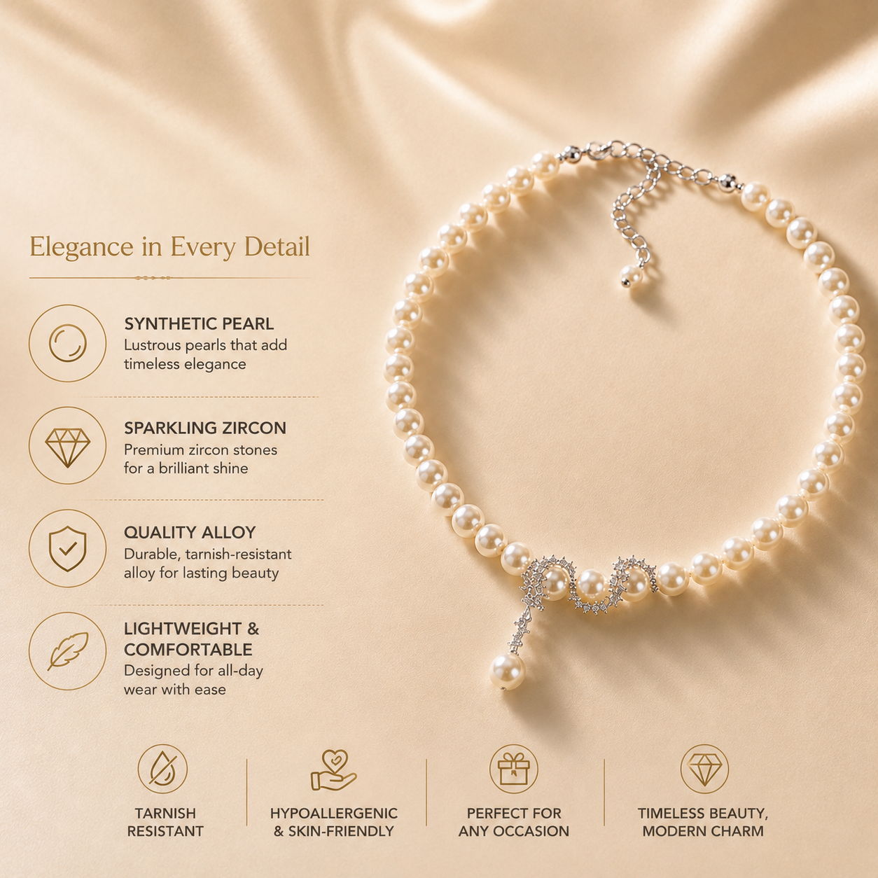 Aurora Pearl Statement Necklace product details and premium pearl jewelry specifications