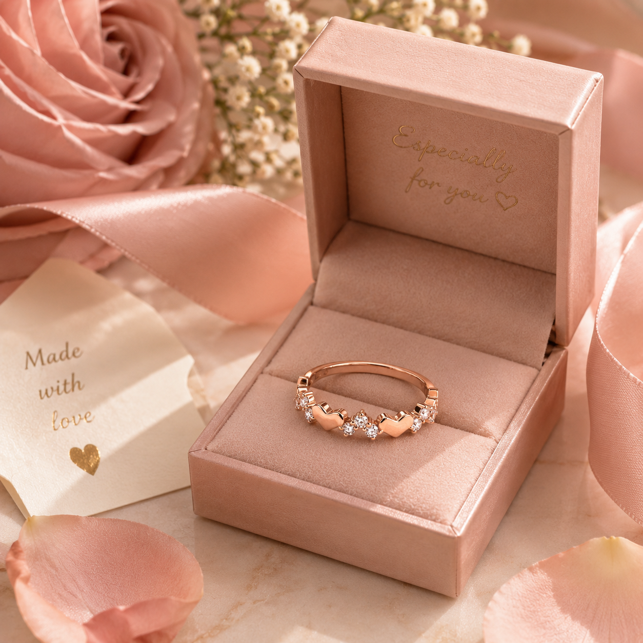 Rosalie Heart Zircon Ring presented in luxury gift box packaging