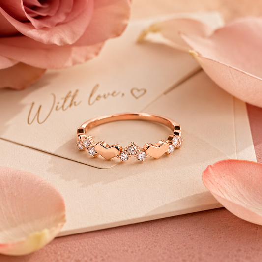 Rosalie Heart Zircon Ring in rose gold finish with sparkling heart design