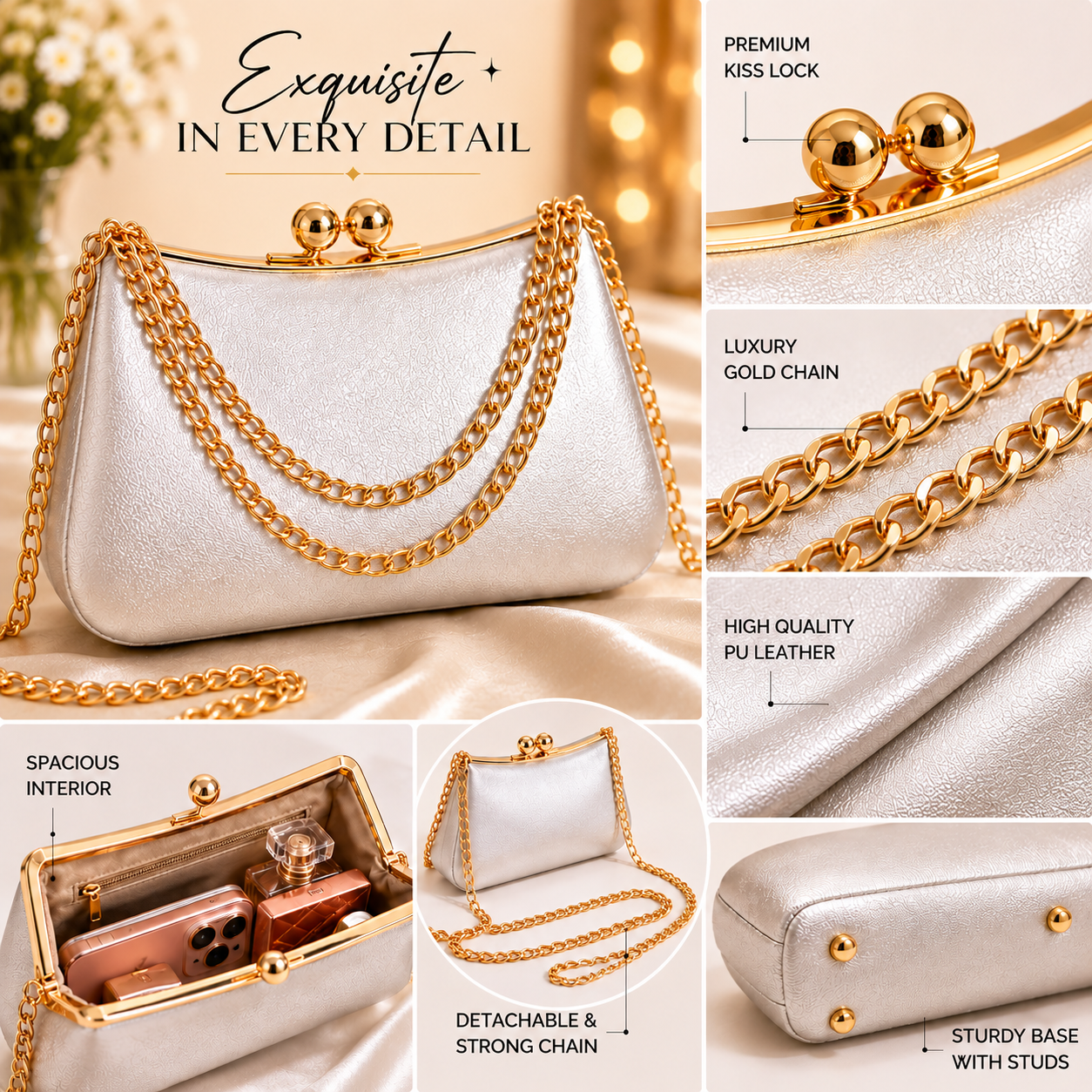 Celeste Chain Clutch chain strap clasp closure and premium craftsmanship details